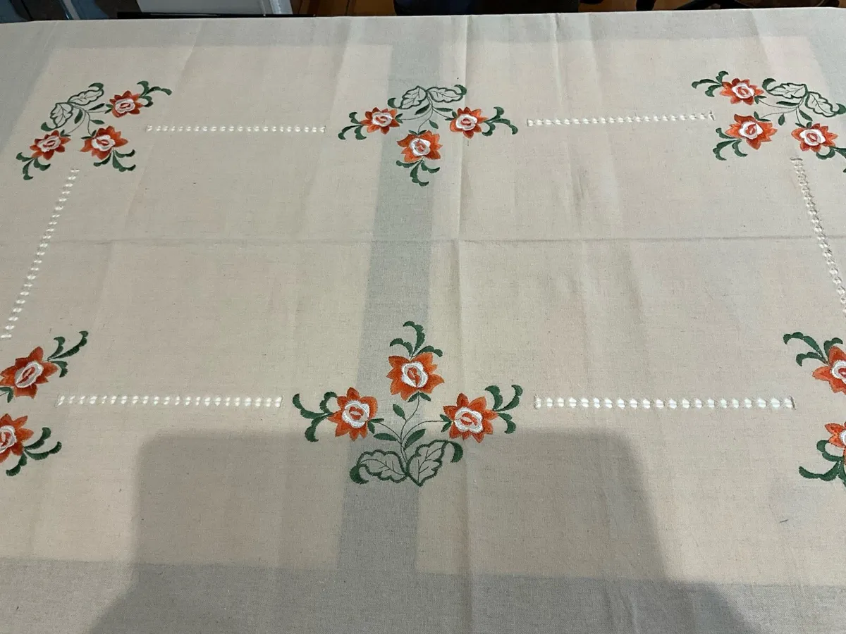 Extra Large Vintage Embroidered Table Cloth - Image 4