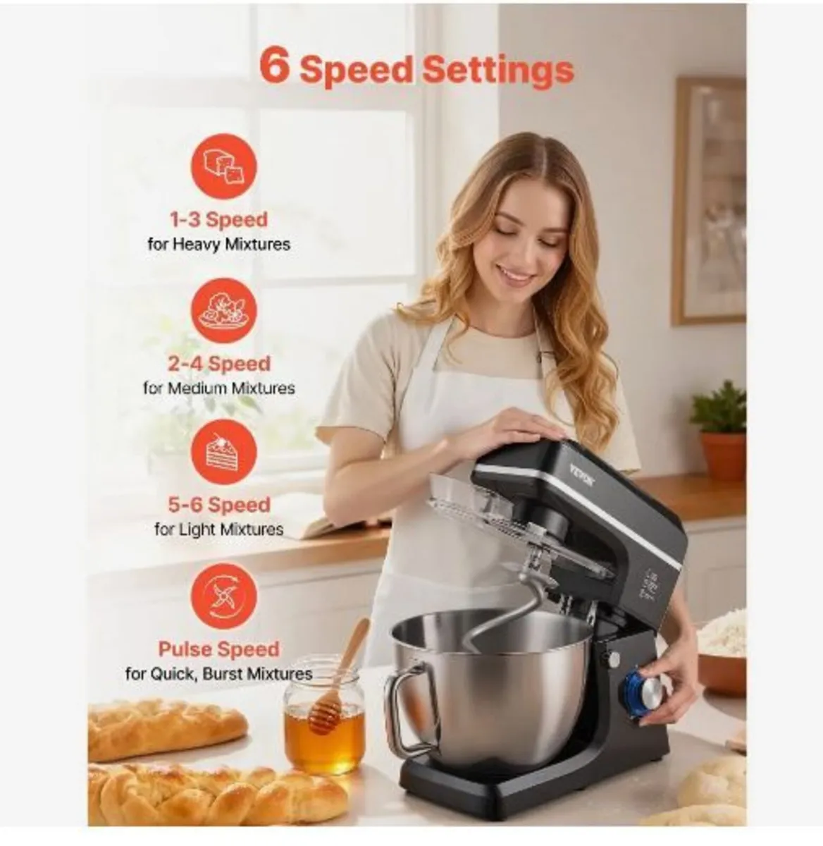 Stand Mixer, 8.3QT Dough Mixer, 1400W - Image 4