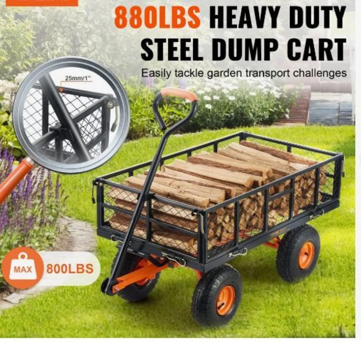 Garden Dump Cart Heavy-duty Metal Yard Carts - Image 2