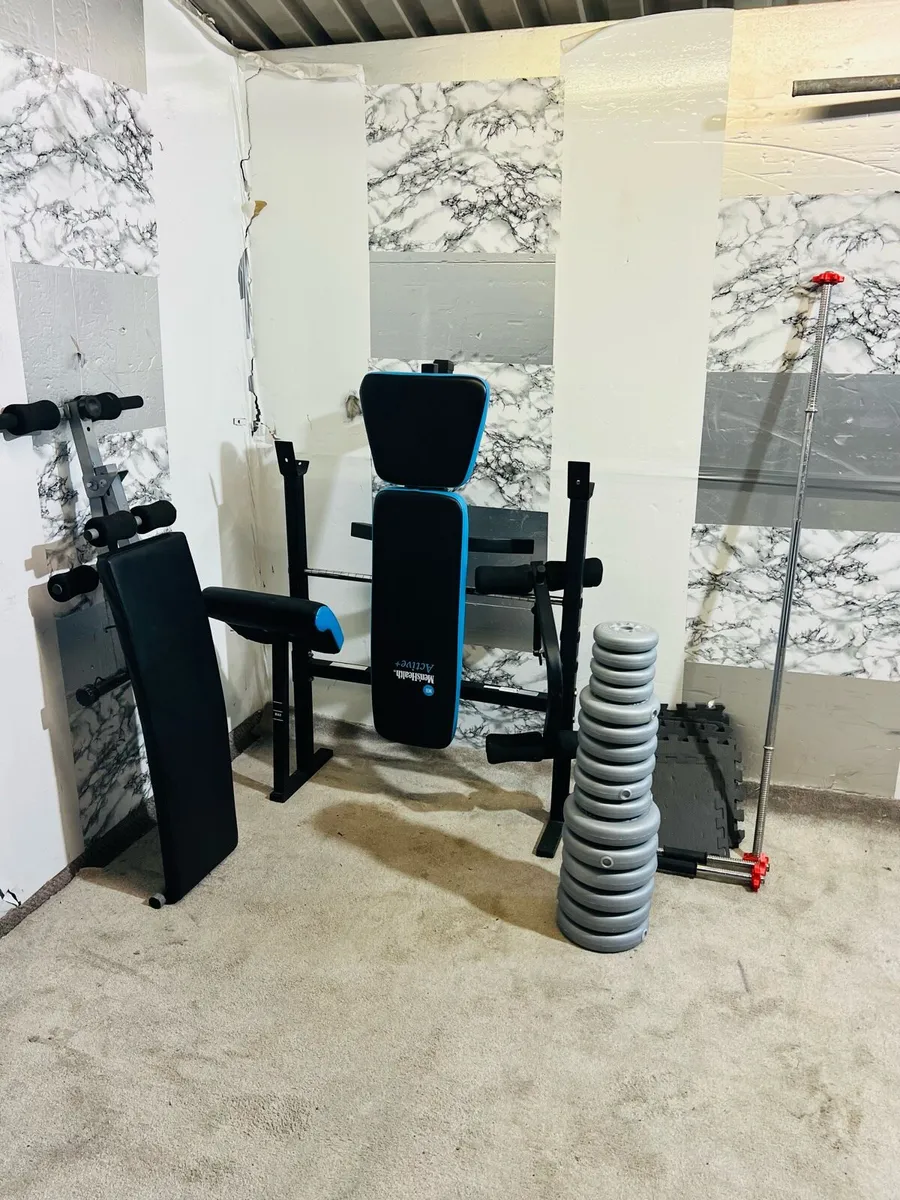2 X BENCHS 50KG BARBELL SET DUMBBELLS MATS + - Image 2