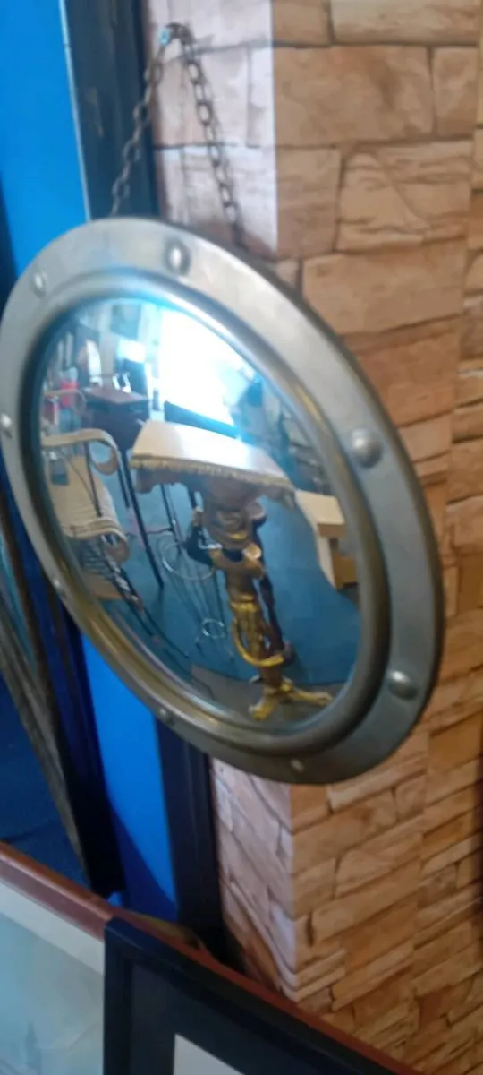 Vintage Brass Framed Convex Mirror - Image 2