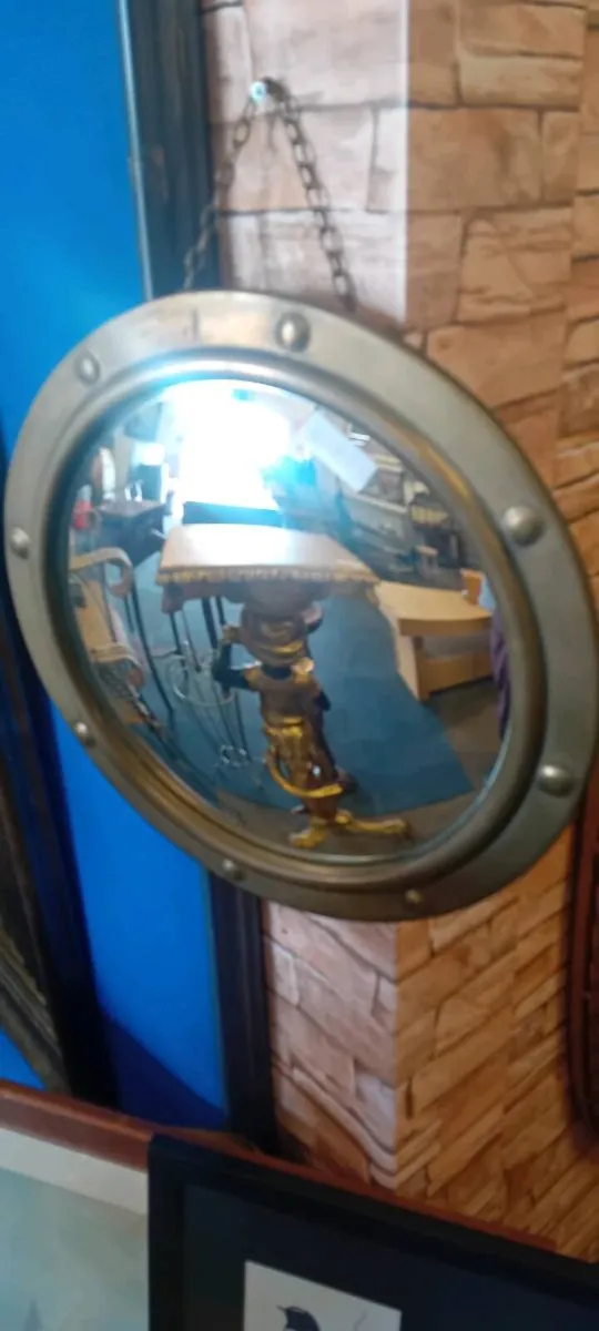 Vintage Brass Framed Convex Mirror - Image 1