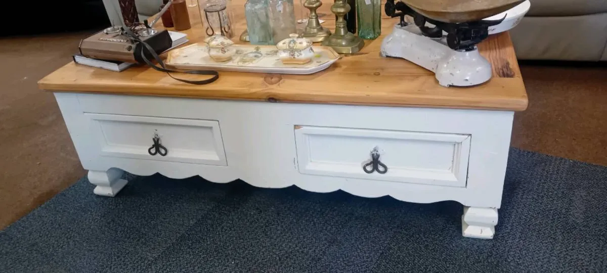 Large Painted Pine Coffee Table With Drawers - Image 1