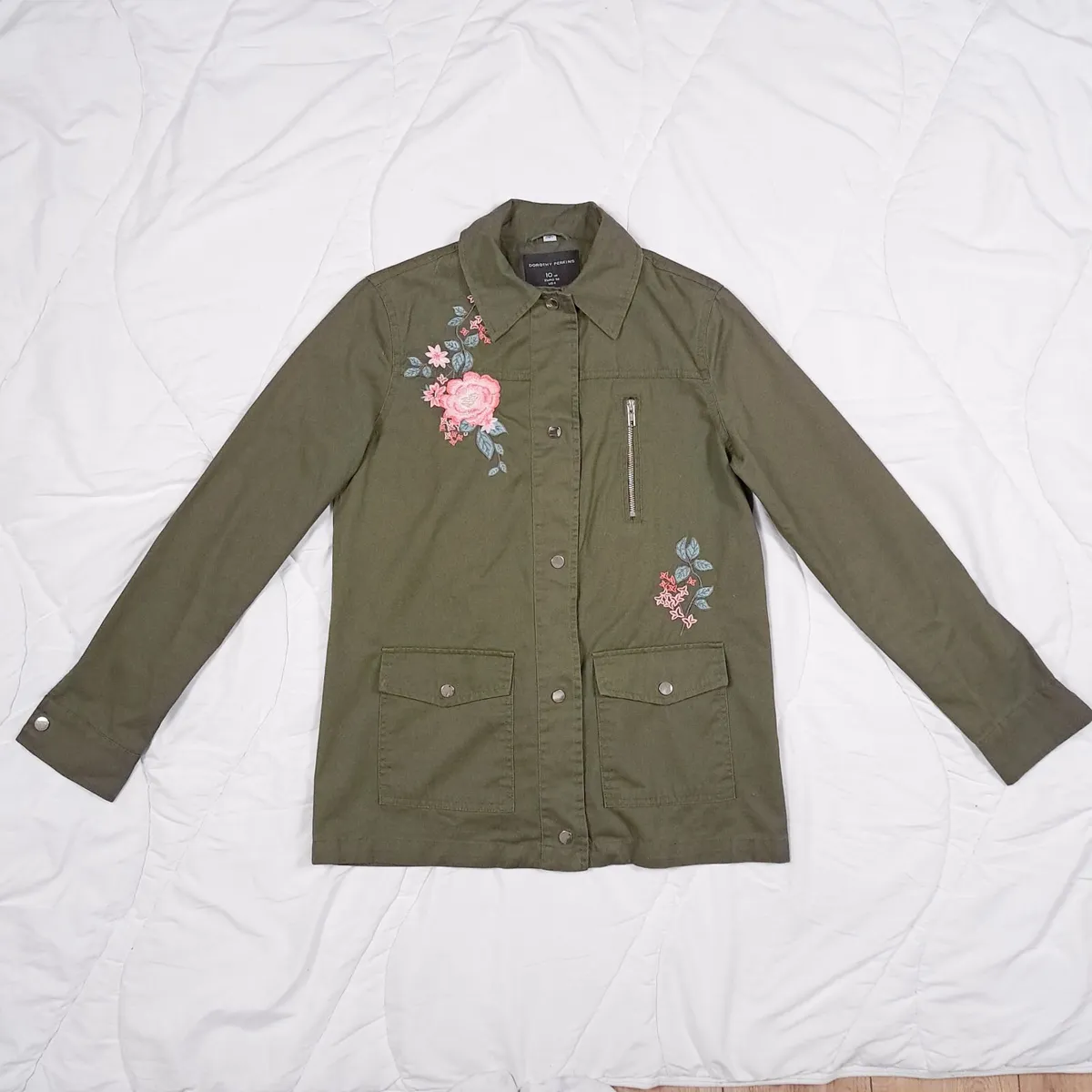 Dorothy Perkins Khaki Green Floral Jacket 10UK - Image 1