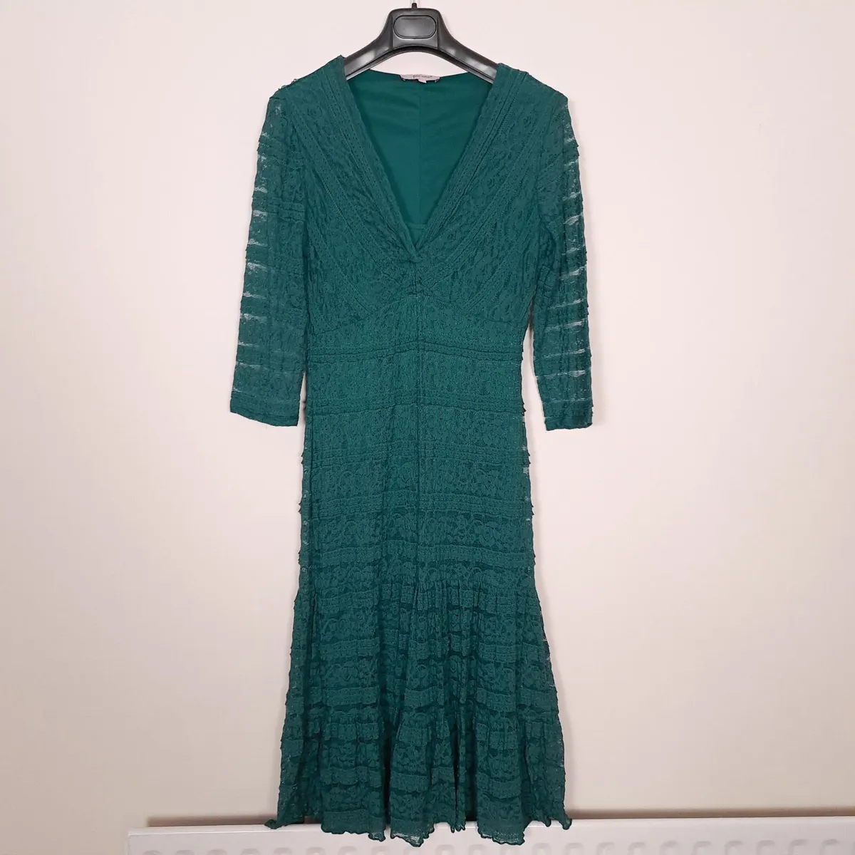 Per Una Teal Green Lace Tiered Midi Dress 12UK - Image 1