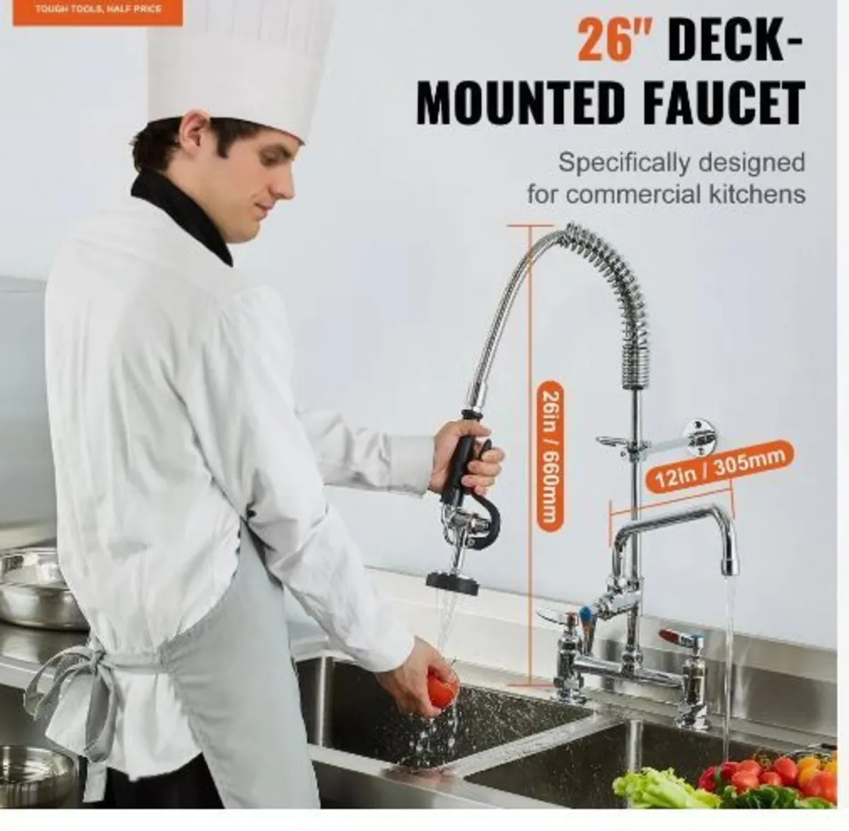 Commercial Faucet with Pre-Rinse Sprayer, 26" - Image 4