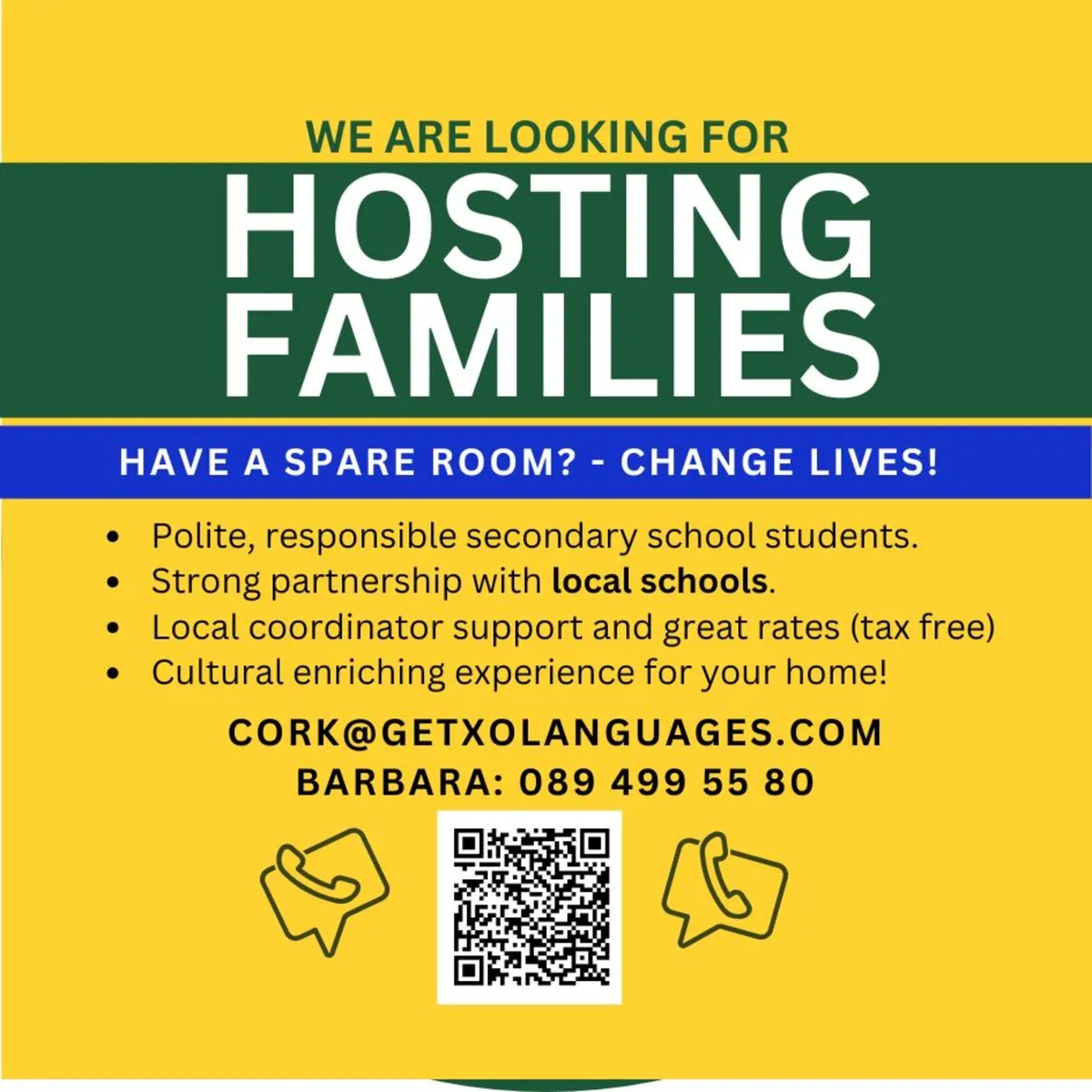 Looking for hosting families in Cork