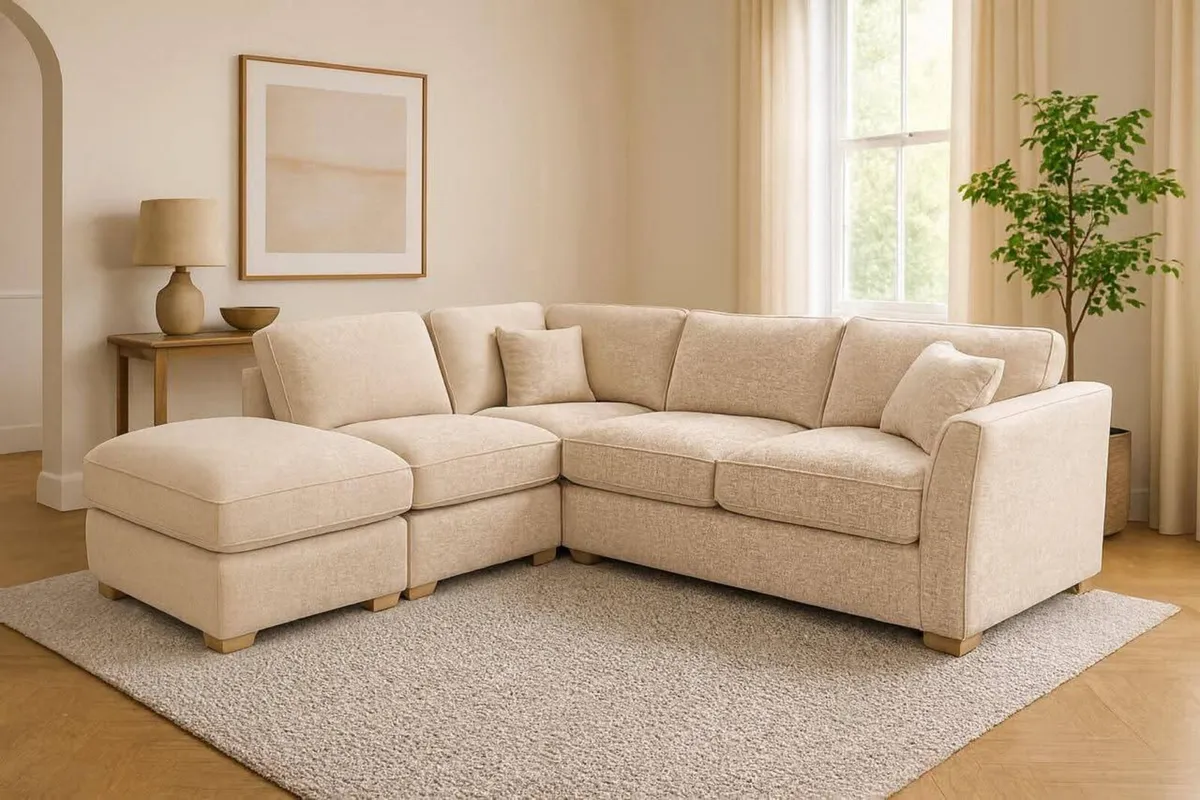 Emme Grey & Beige Fabric Corner Sofa - Image 4