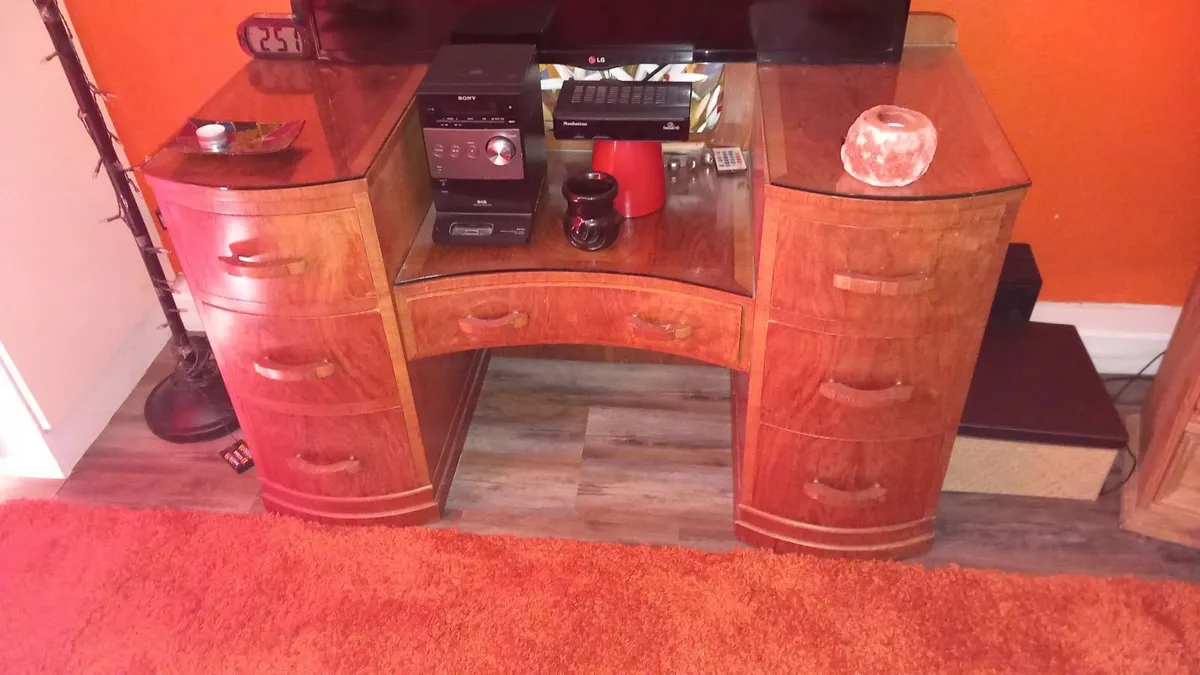 Antique Walnut Art Deco Style Mirror Dressing Tabl - Image 4