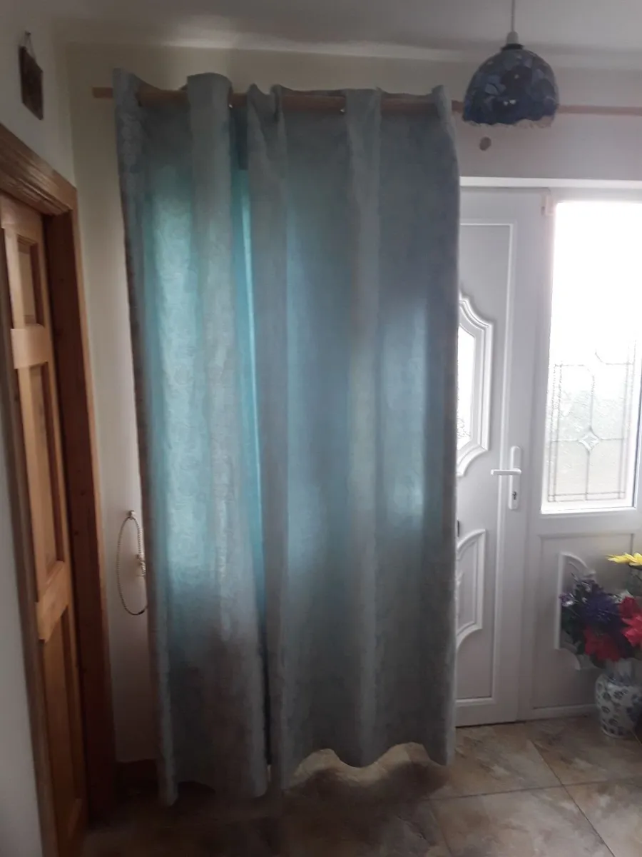 Large eyelet turquoise drapes as new - Image 3