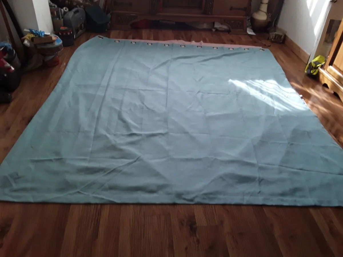 Large eyelet turquoise drapes as new - Image 4