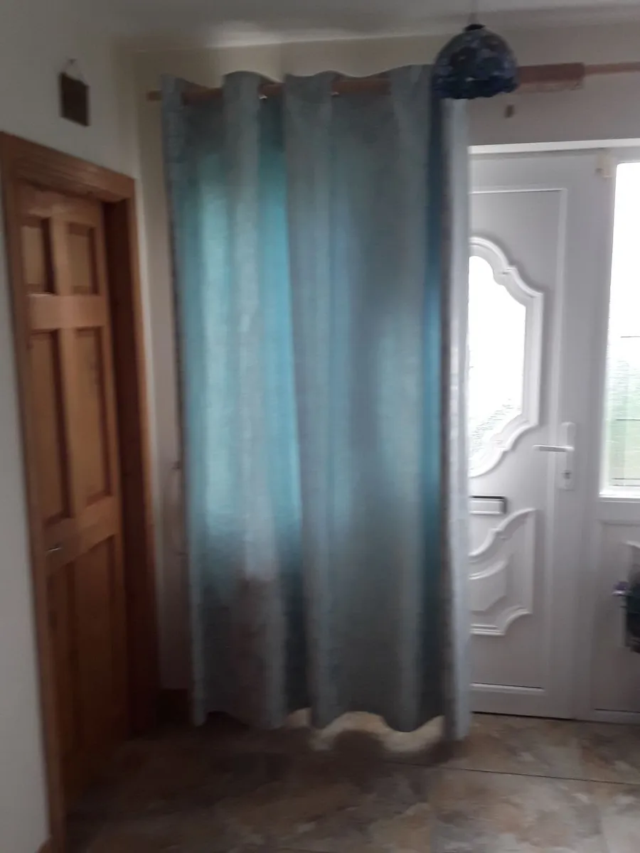 Large eyelet turquoise drapes as new - Image 2