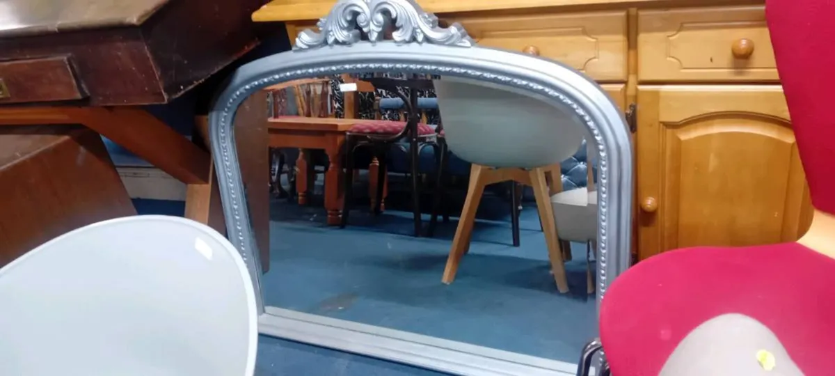 Large Decorative Silver Framed Mantle Mirror