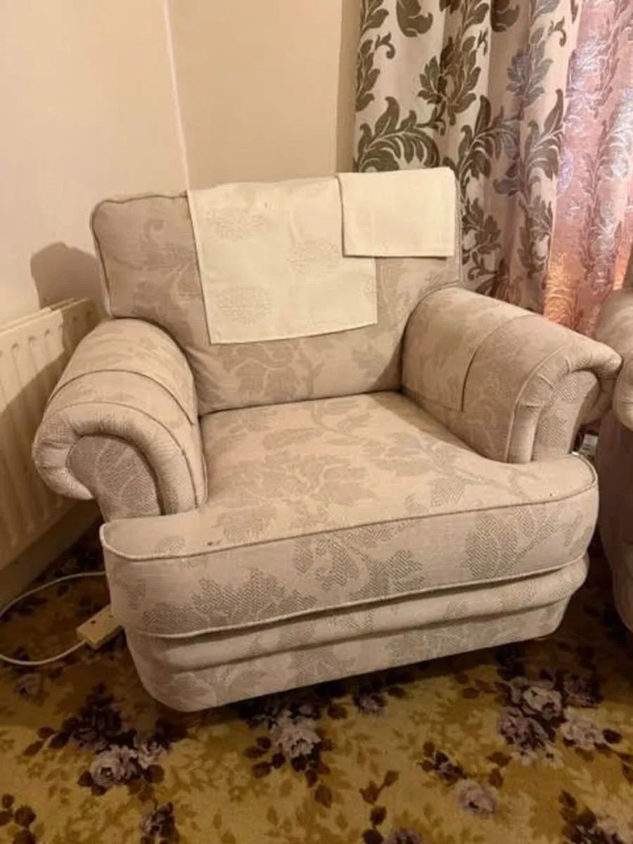3 Piece Suite with footstool & arm covers - Image 3