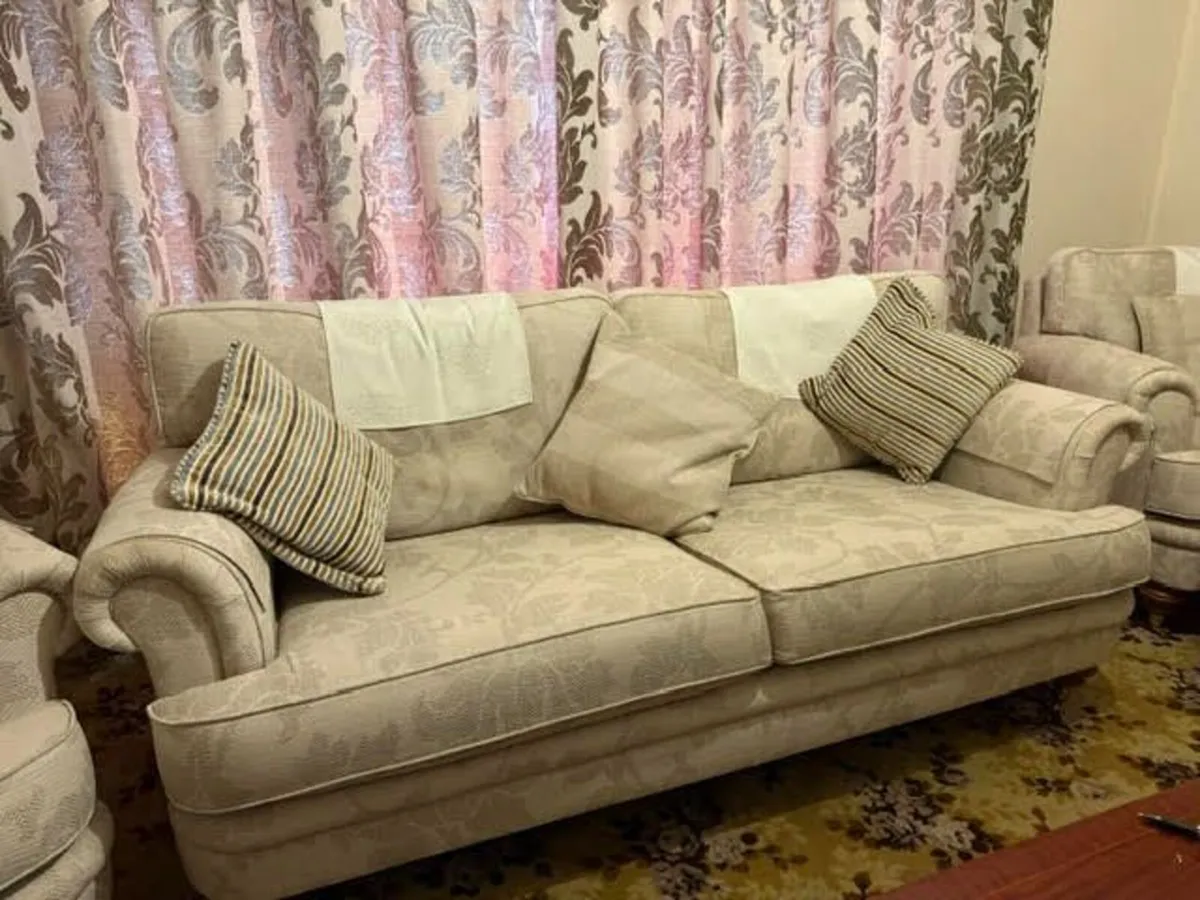 3 Piece Suite with footstool & arm covers - Image 4