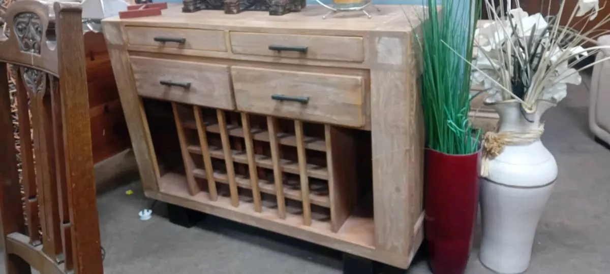 Modern Bleach Wood Sideboard With Wine Rack