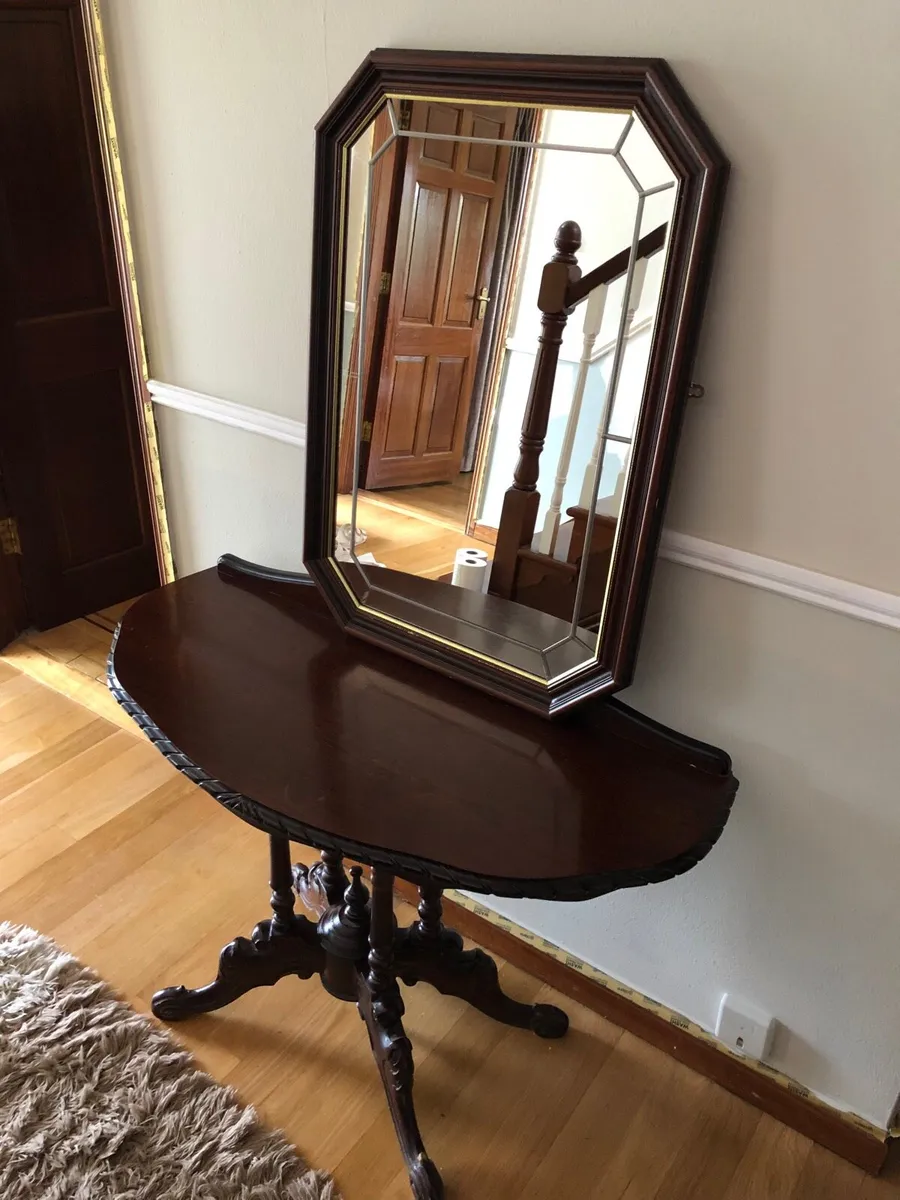 Mahogany Demi Lune Hall Table & Matching Mirror Se - Image 1