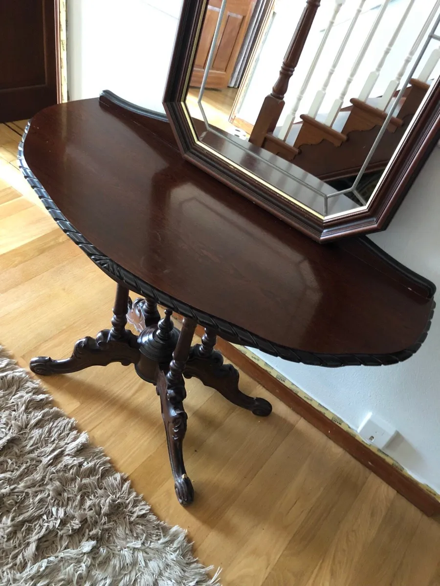 Mahogany Demi Lune Hall Table & Matching Mirror Se - Image 2