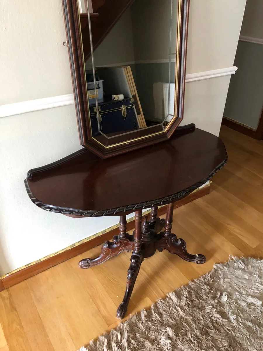 Mahogany Demi Lune Hall Table & Matching Mirror Se - Image 3
