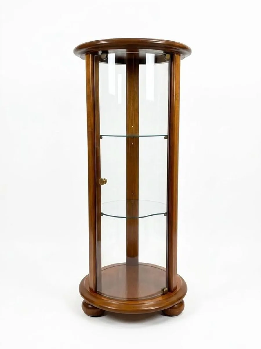Contemporary Walnut Pedestal Display Cabinet - Image 1