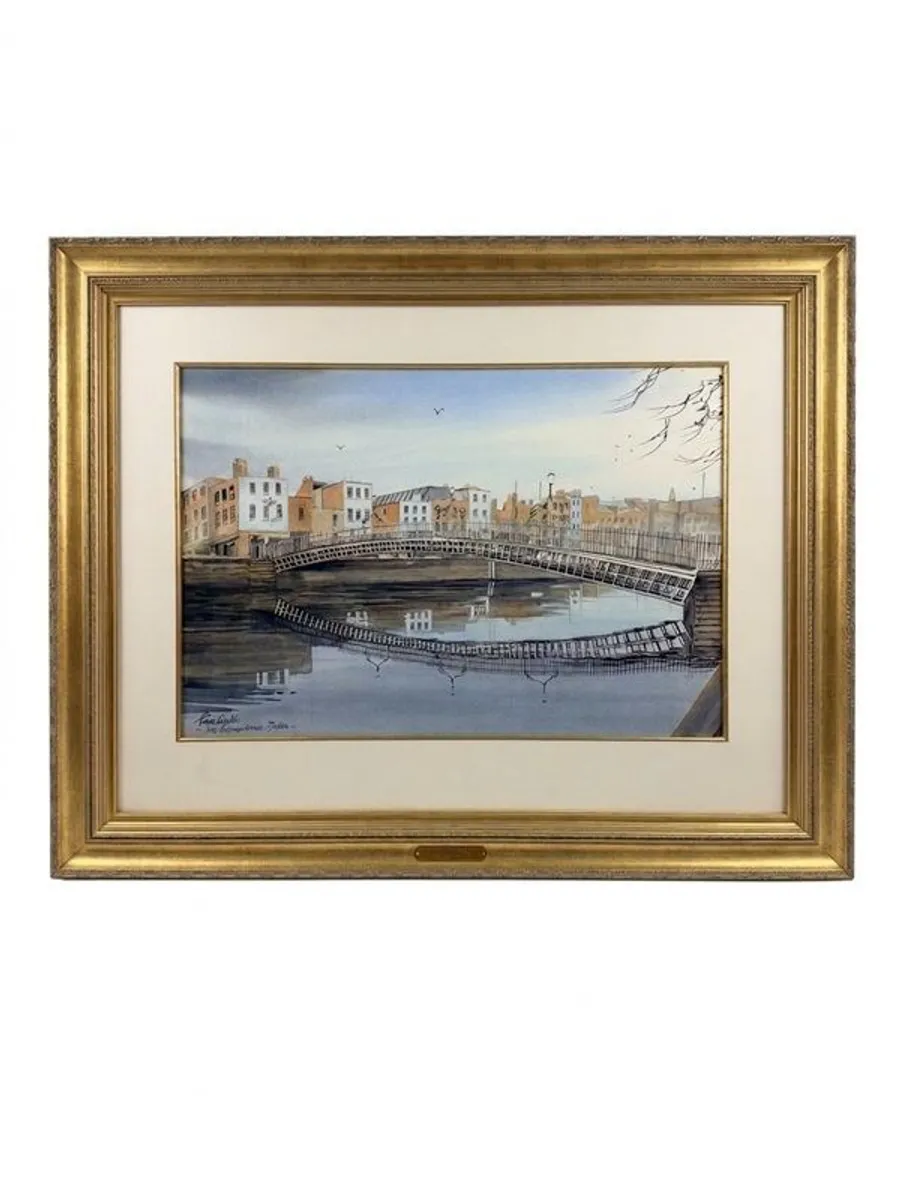 Peter Knuttel Ha'penny Bridge Watercolor Painting - Image 1