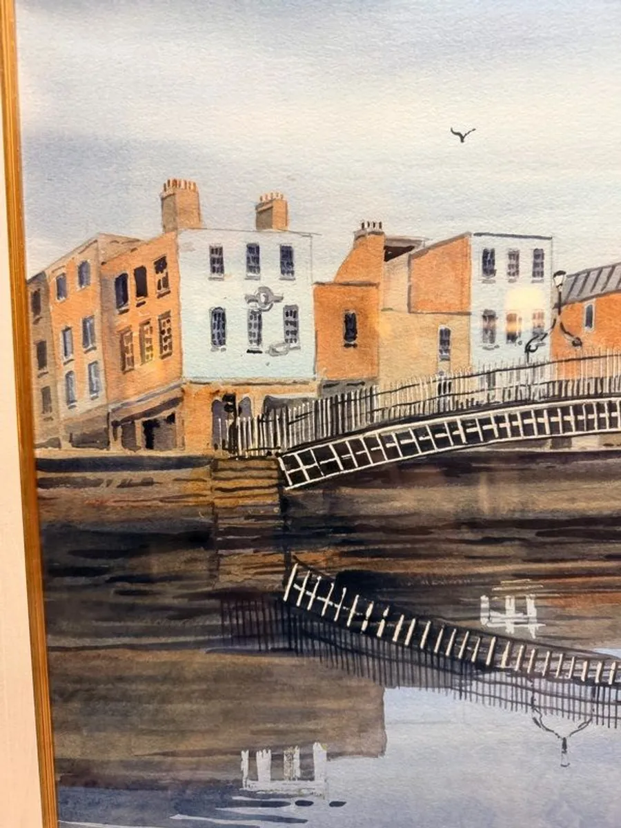 Peter Knuttel Ha'penny Bridge Watercolor Painting - Image 3