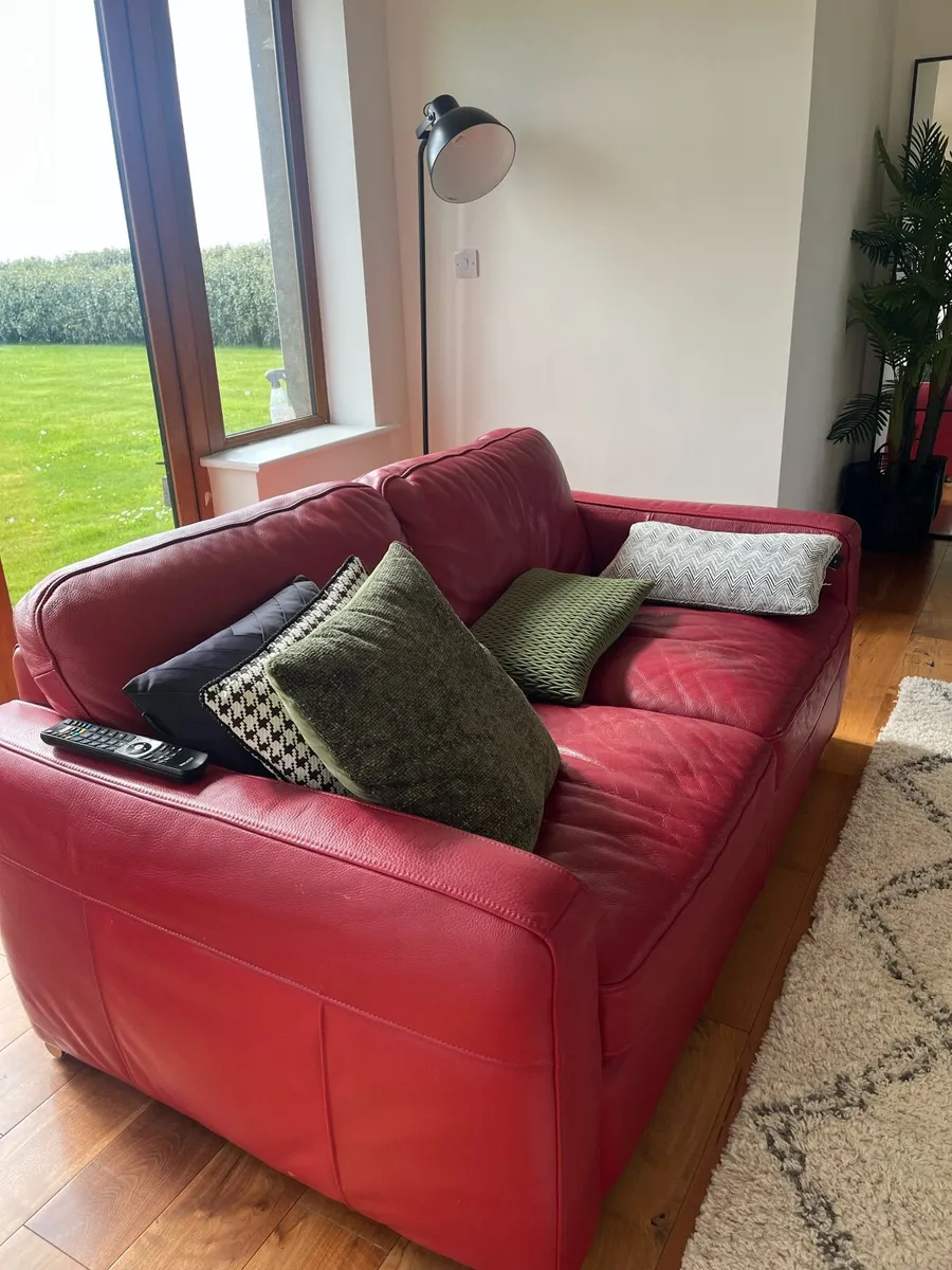 Red Leather Suite - Footstool & Lamp included! - Image 1