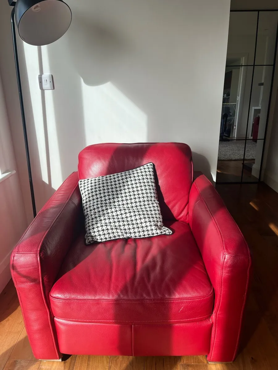 Red Leather Suite - Footstool & Lamp included! - Image 3