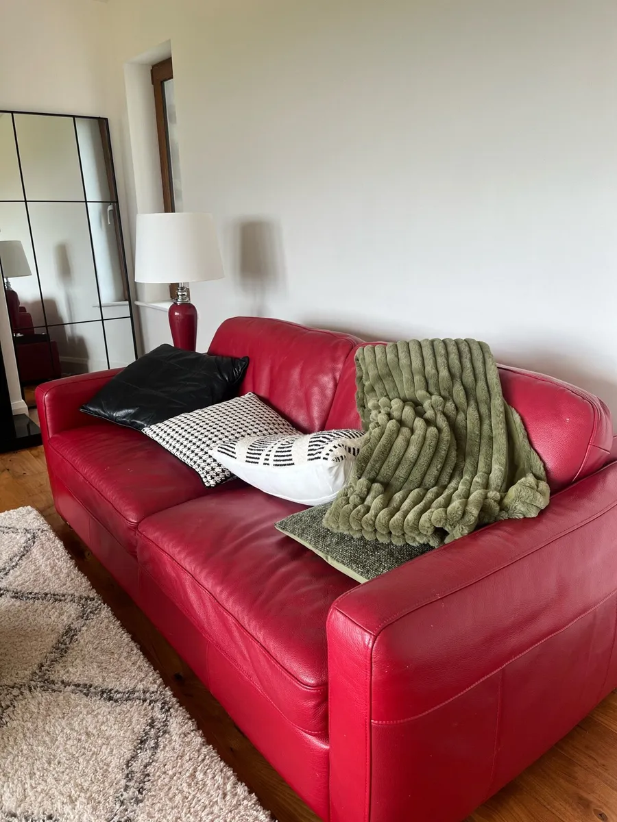 Red Leather Suite - Footstool & Lamp included! - Image 2