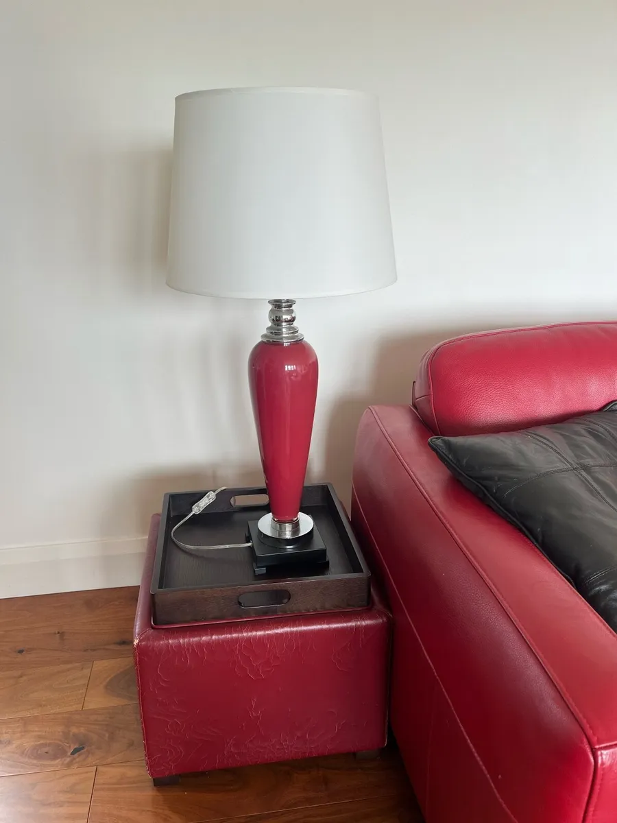 Red Leather Suite - Footstool & Lamp included! - Image 4