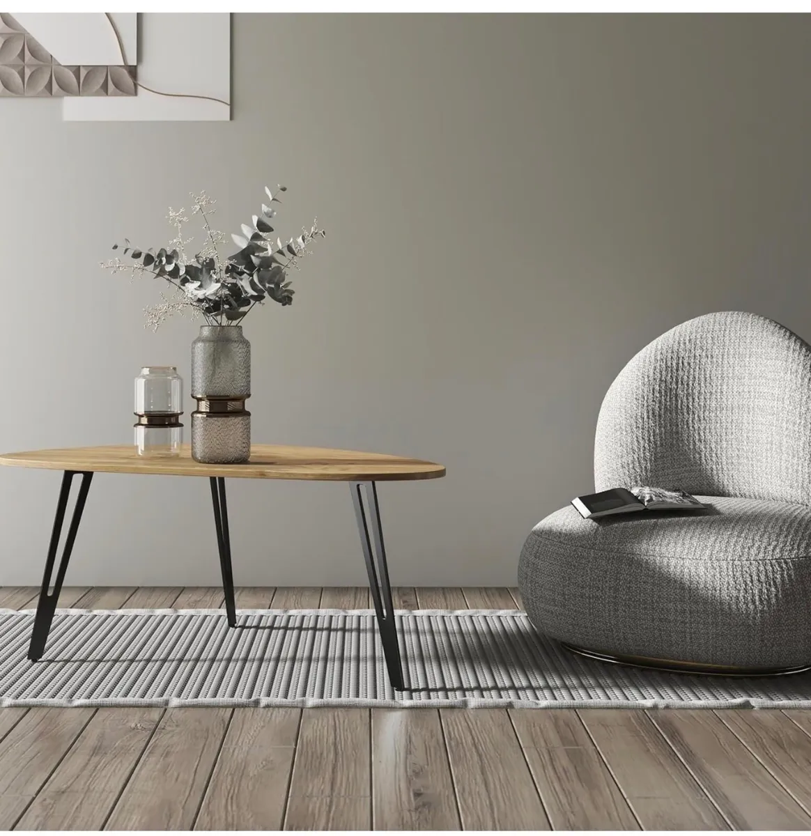Modern Oval Coffee Table Oak Simple Center Table - - Image 2