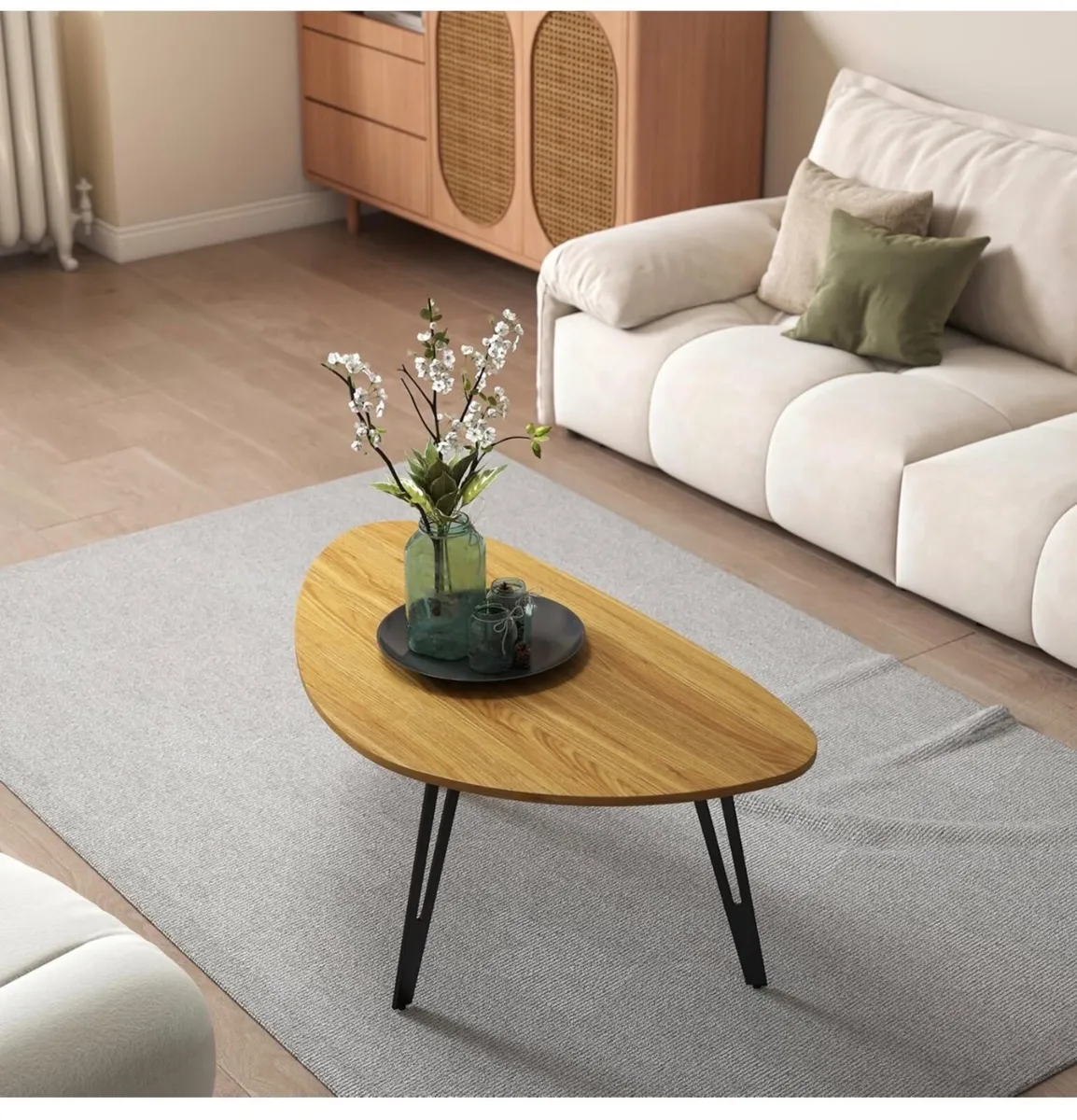 Modern Oval Coffee Table Oak Simple Center Table - - Image 4