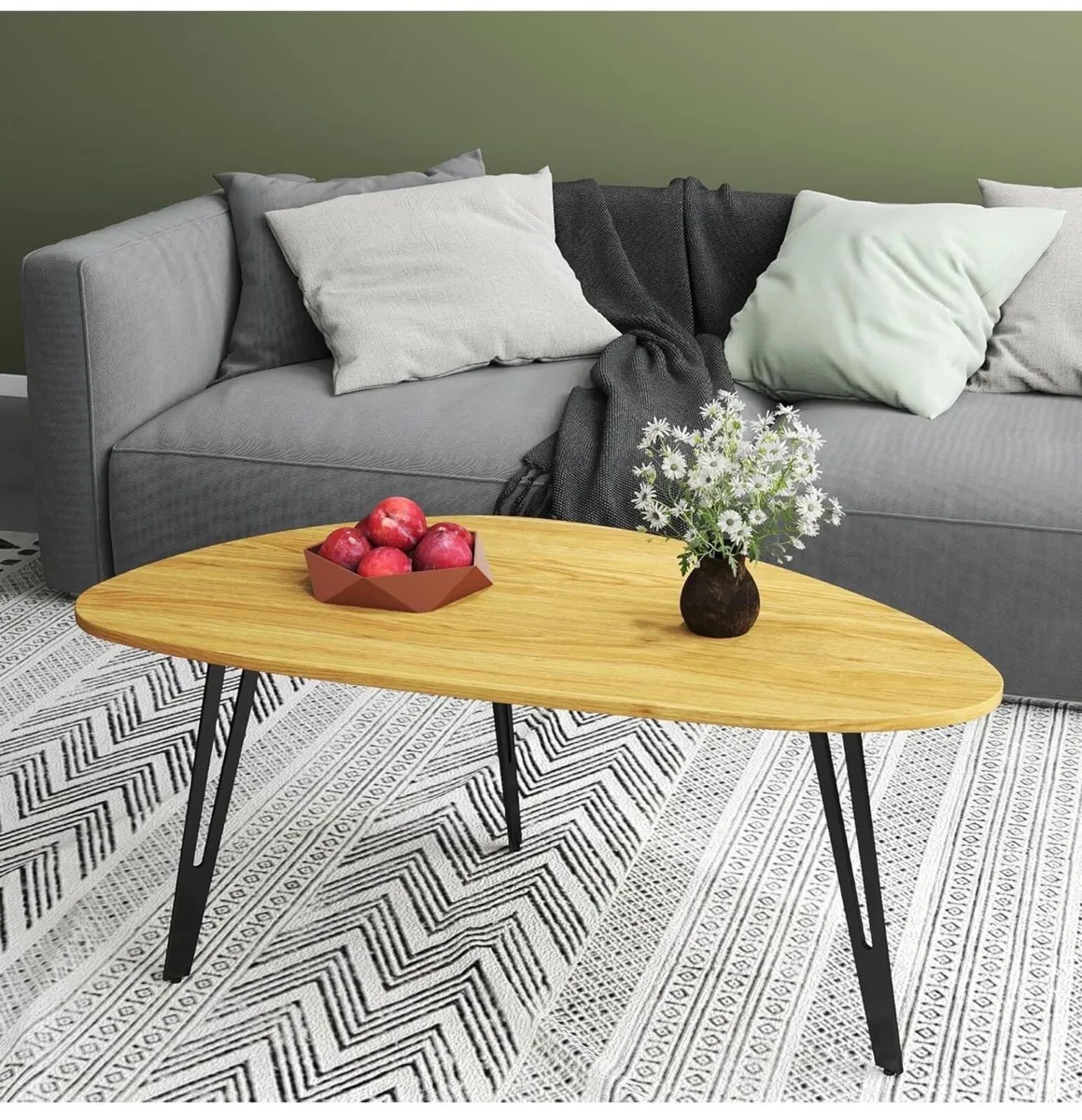 Modern Oval Coffee Table Oak Simple Center Table - - Image 1