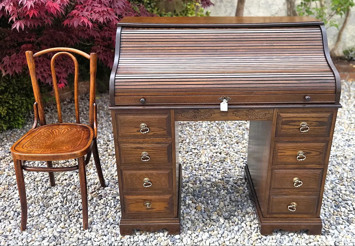 Vintage Oak  Roll Top Desk - Image 4