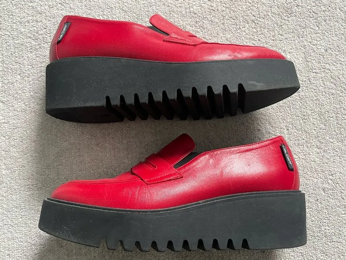 Carl Scarpa Red Wedge Loafers - Image 2