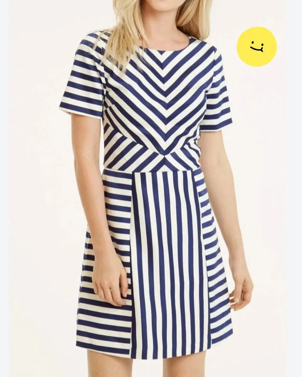 Oasis Navy White Nautical Stripe Mini Dress 8UK - Image 2