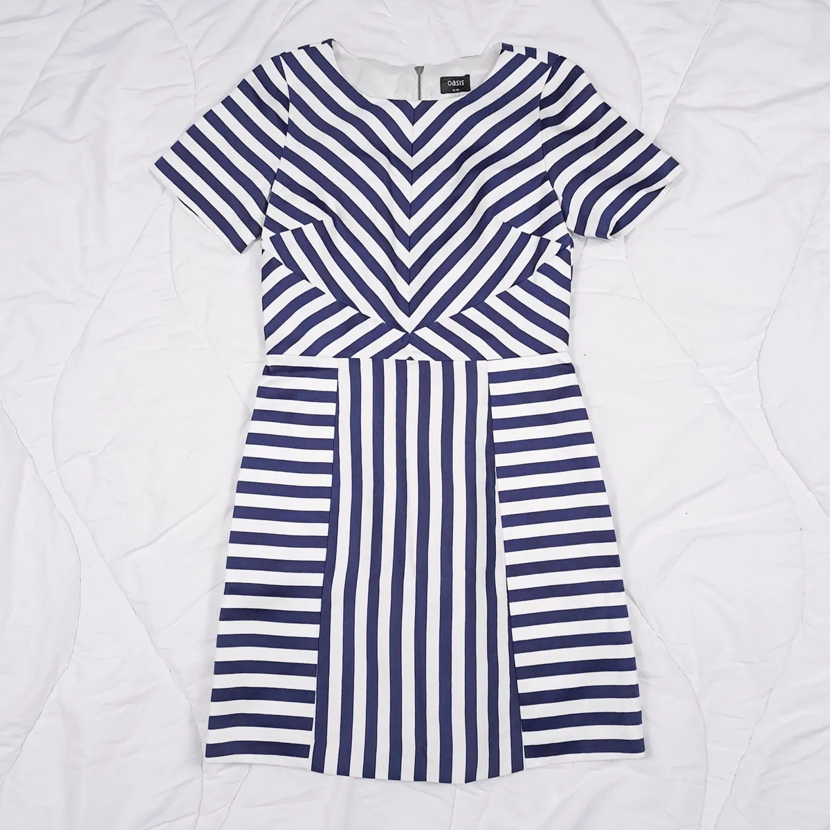 Oasis Navy White Nautical Stripe Mini Dress 8UK - Image 1