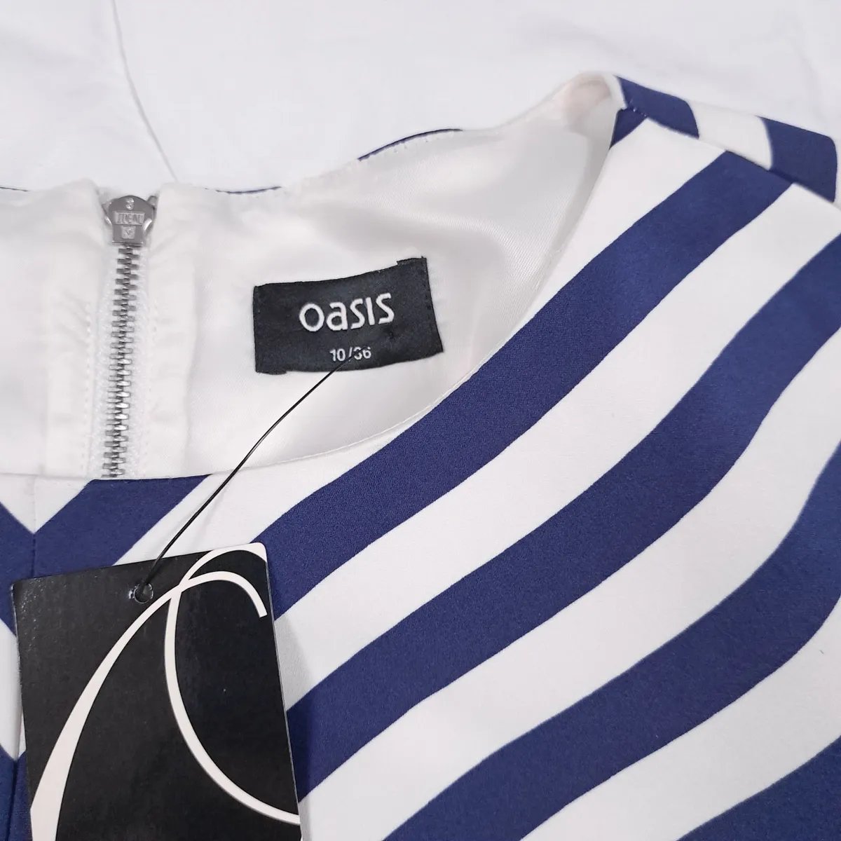 Oasis Navy White Nautical Stripe Mini Dress 8UK - Image 3