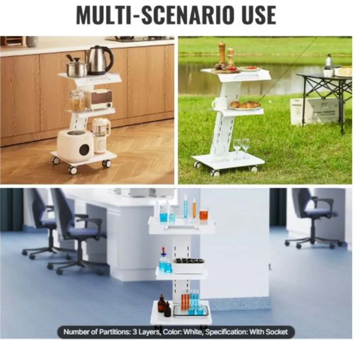 Lab Trolley, Rolling Lab Cart with Built-in Socket - Image 4