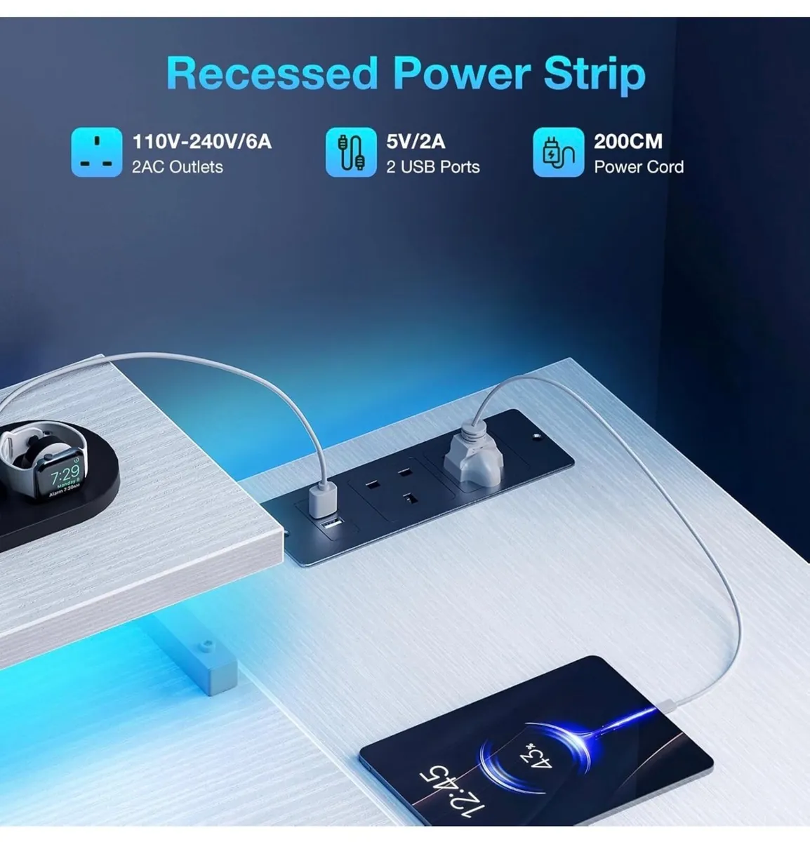 L Shaped Gaming Desk with LED Lights, 100 × 70 cm - Image 2