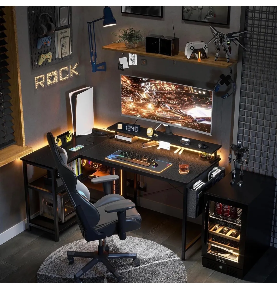 L Shaped Gaming Desk with LED Lights, 120 × 80 cm - Image 3