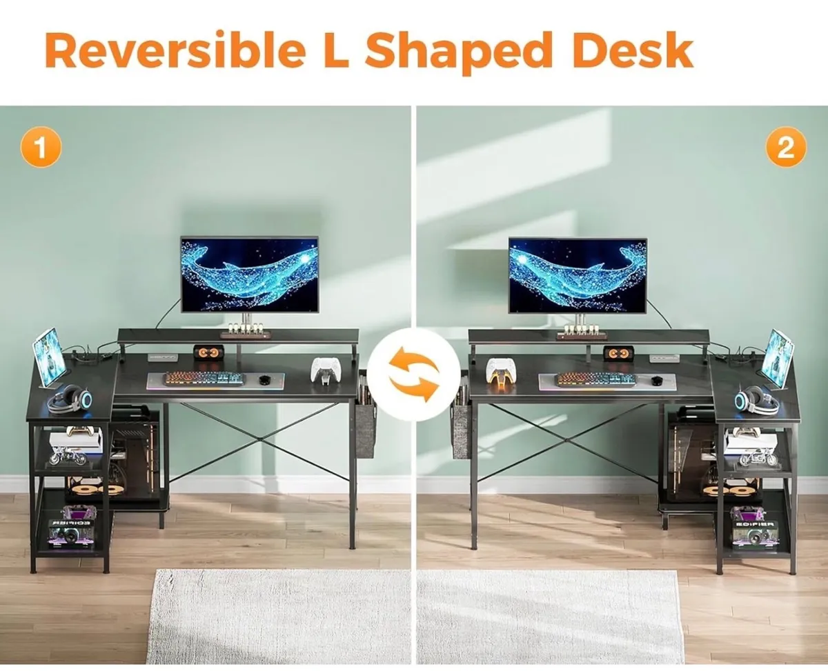 L Shaped Gaming Desk with LED Lights, 120 × 80 cm - Image 3