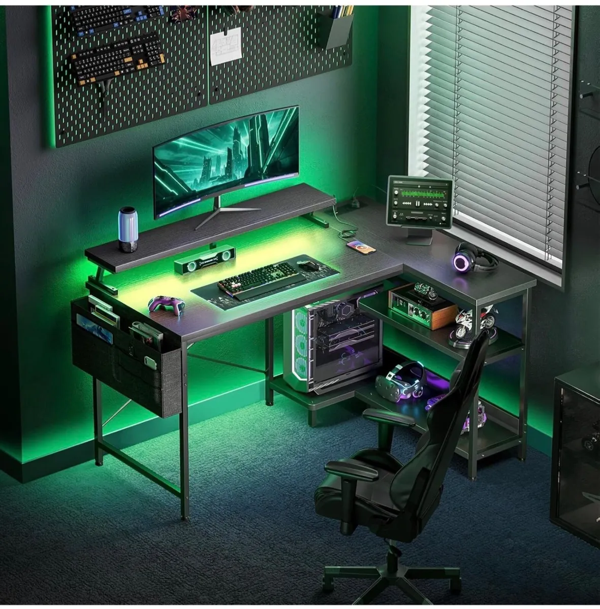L Shaped Gaming Desk with LED Lights, 100 × 70 cm - Image 2