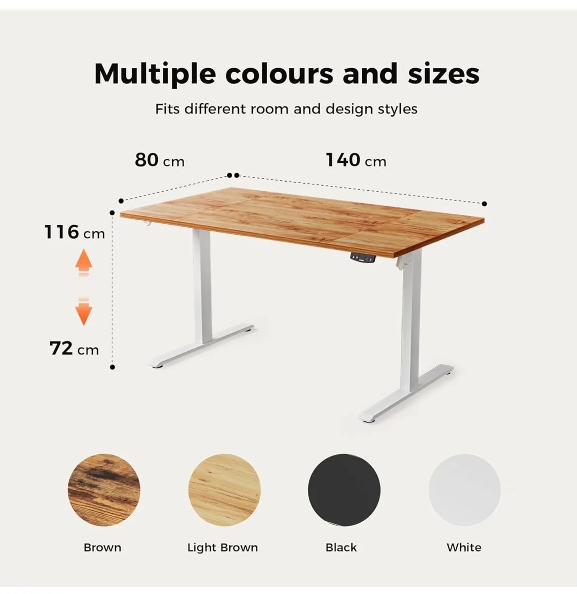 Height-Adjustable Electric Desk, 140x80 cm Sit-Sta - Image 1