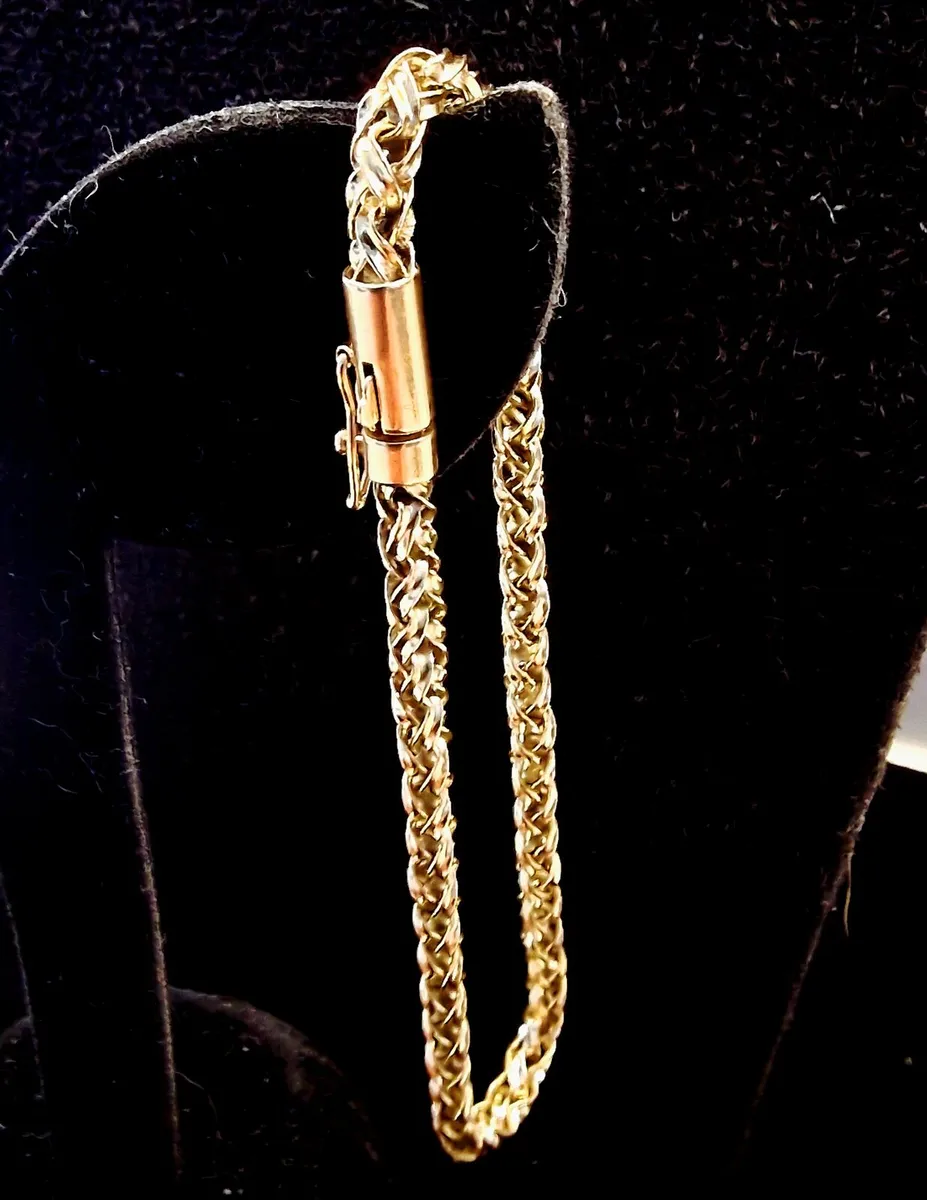 14 Carat Yellow Gold Wheat Chain Bracelet 18cm - Image 2