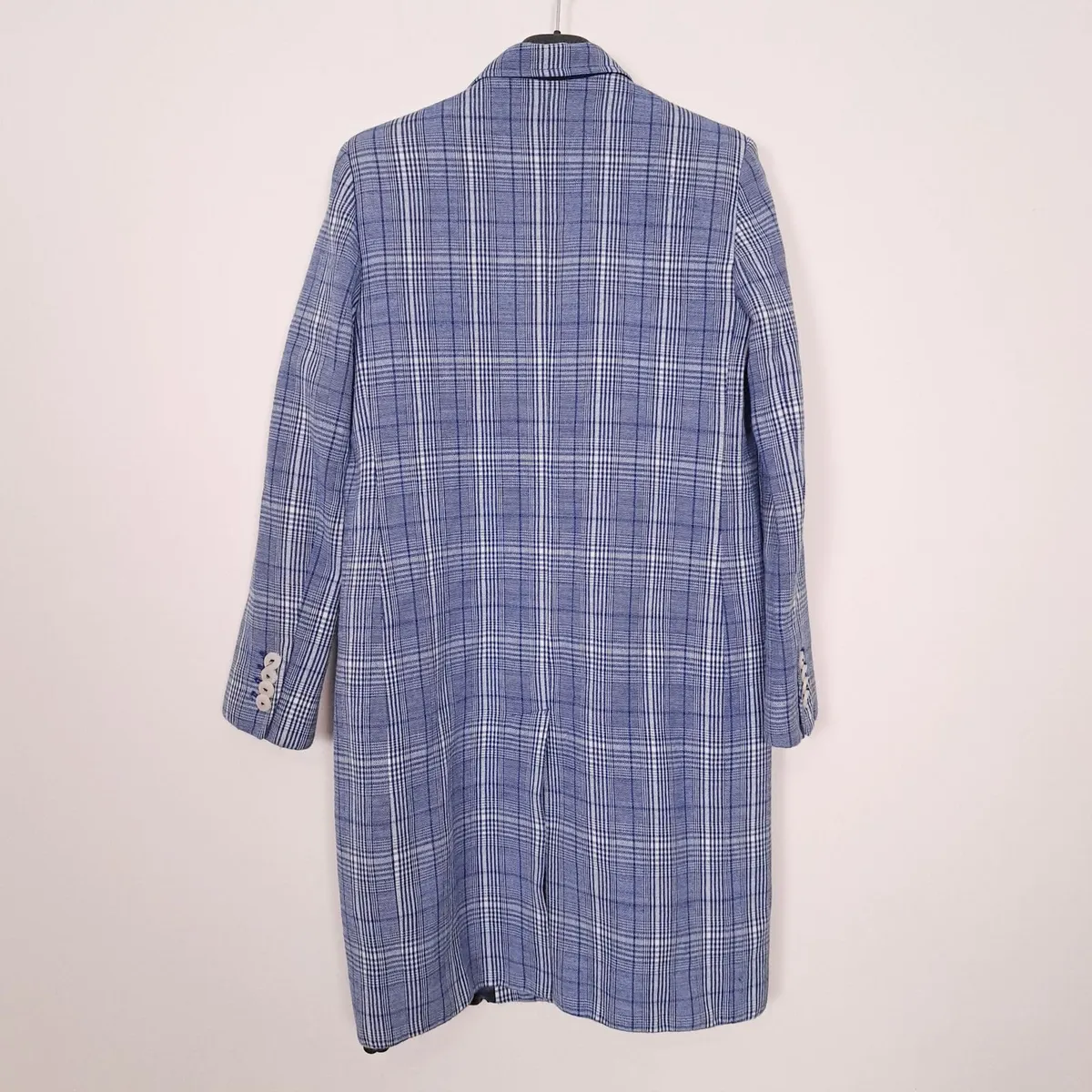 Mango Blue White Checked Plaid Blazer Coat S - Image 4