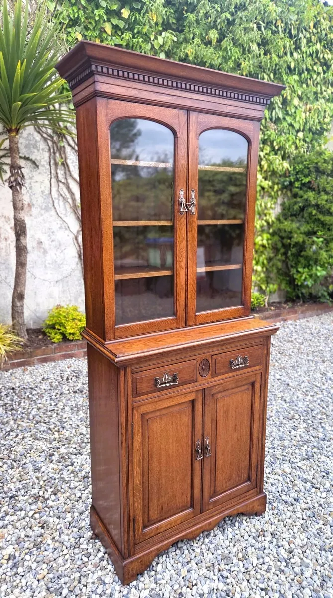 Narrow Edwardian Oak Bookcase- Circa 1900 - Image 1