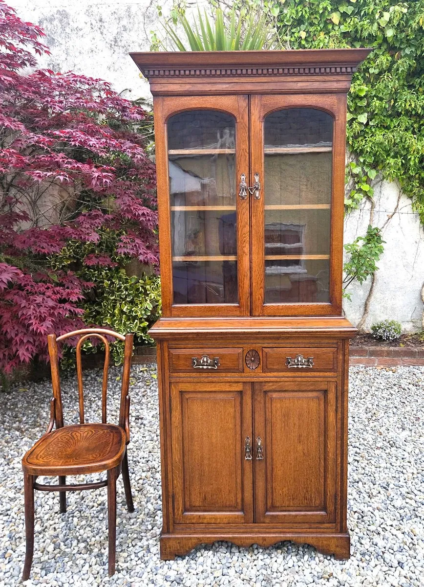 Narrow Edwardian Oak Bookcase- Circa 1900 - Image 2