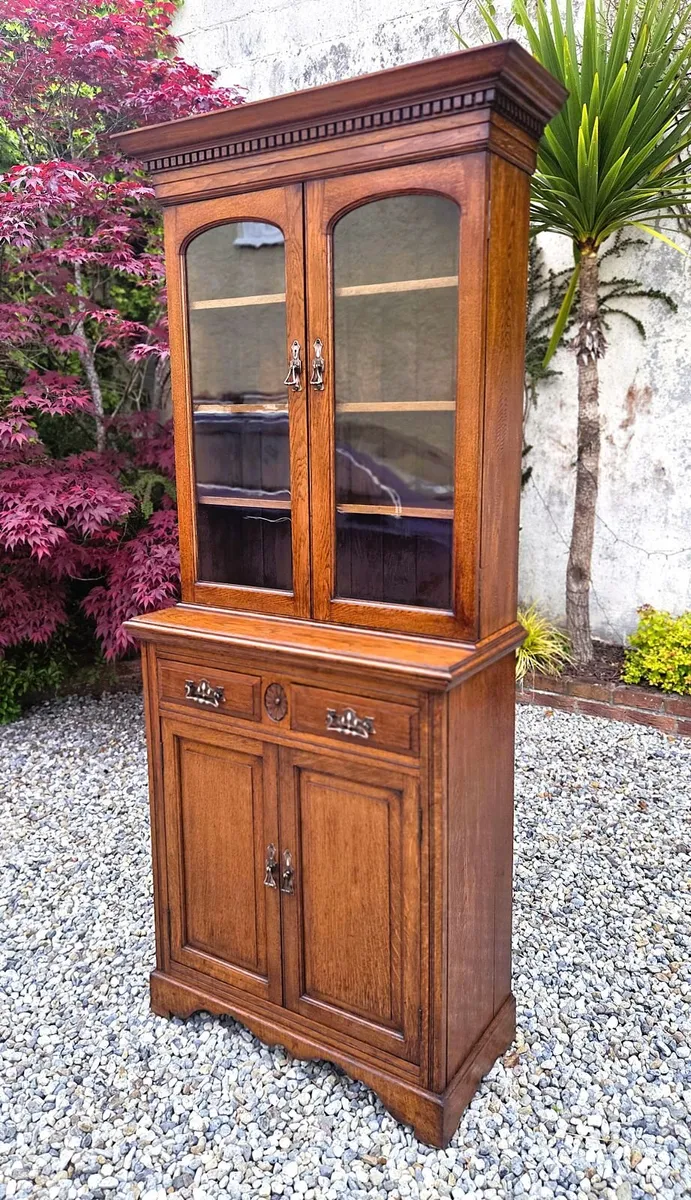 Narrow Edwardian Oak Bookcase- Circa 1900 - Image 3