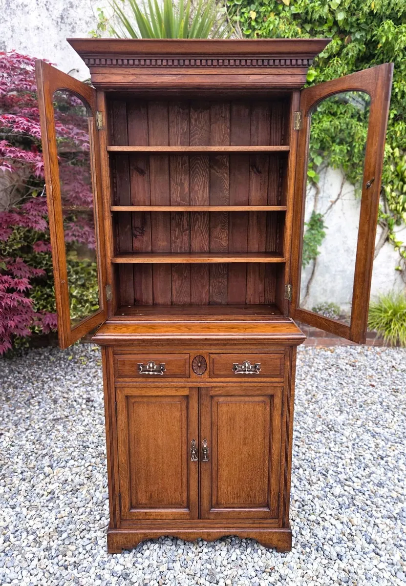 Narrow Edwardian Oak Bookcase- Circa 1900 - Image 4